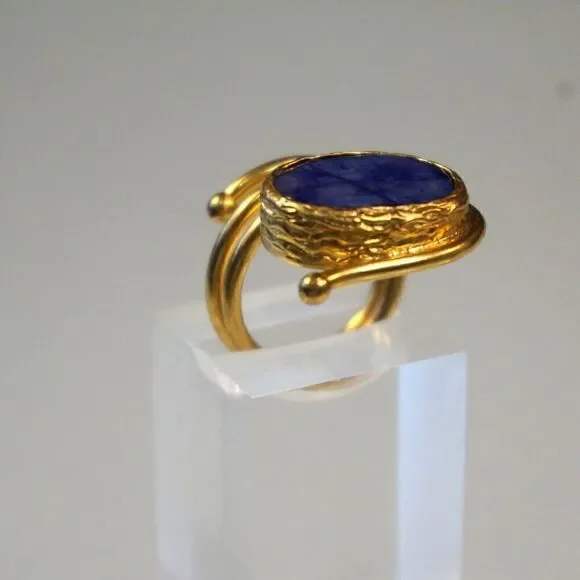 Statement Ring Open Loop Wrap With Blue Stone Inlaid Size 7.5 - Picture 9 of 11